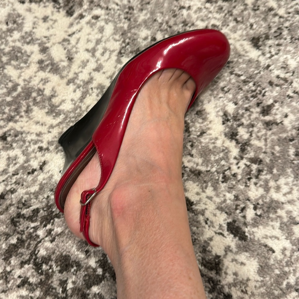 Red patent leather heel
